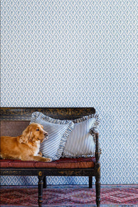 Wild Strawberry Trellis Wallpaper in China Blue by Barneby Gates