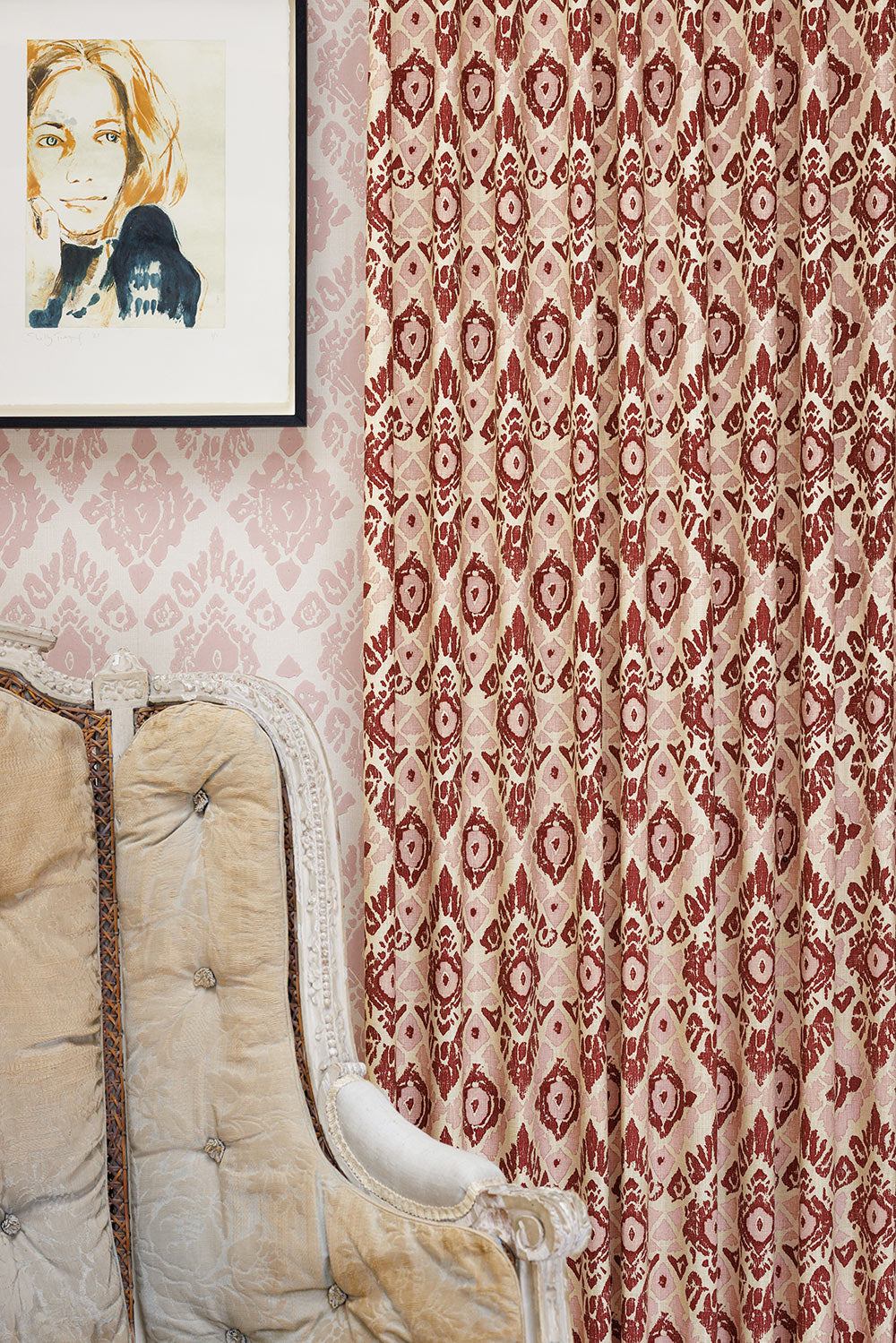 Ikat Fabric in Red / Pink by Barneby Gates