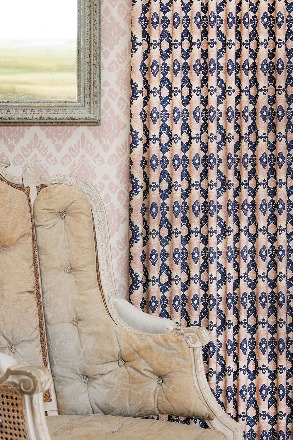 Kilim Fabric in Navy/Pink by Barneby Gates