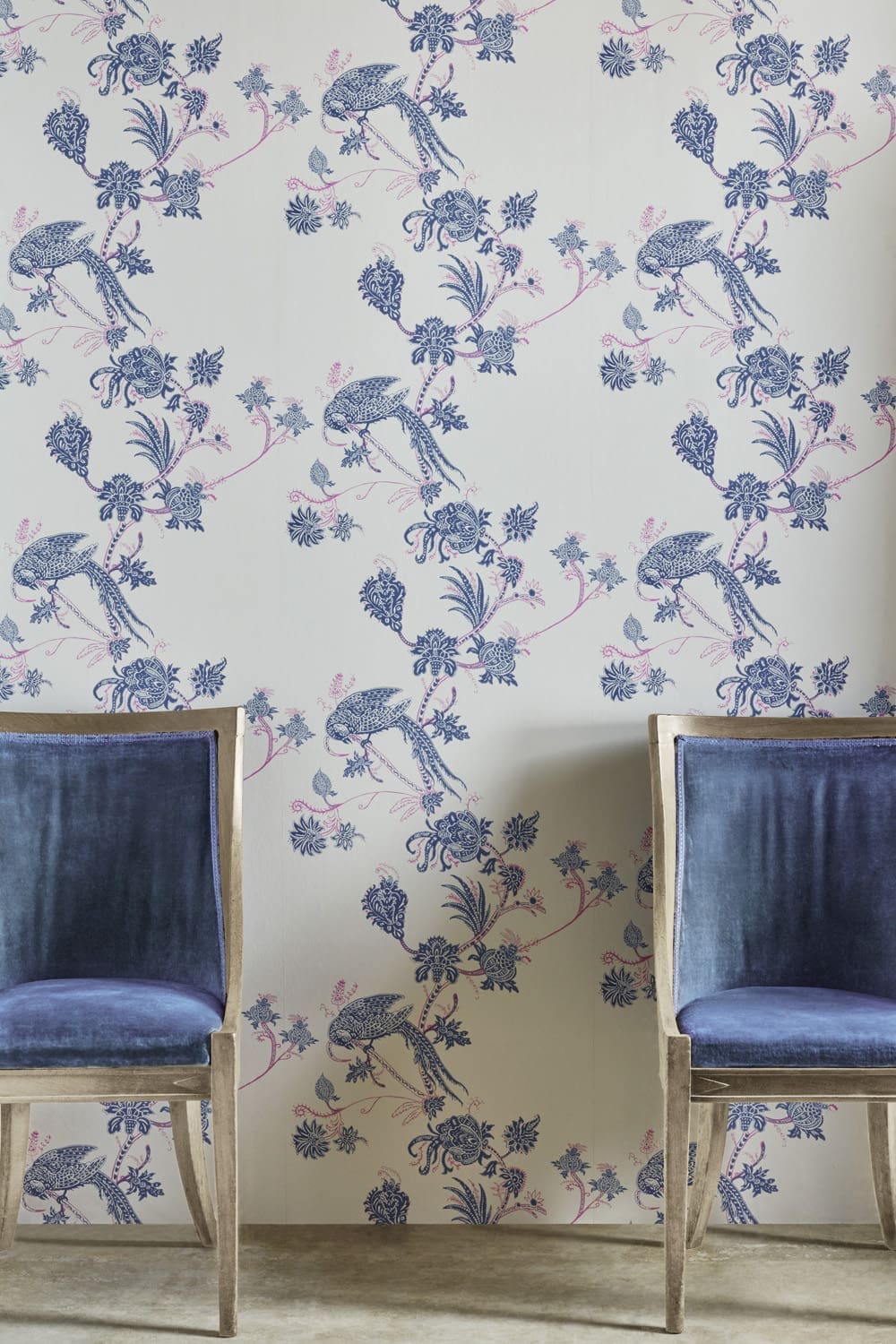 Vintage Bird Trail Wallpaper in Blue / Pink by Barneby Gates