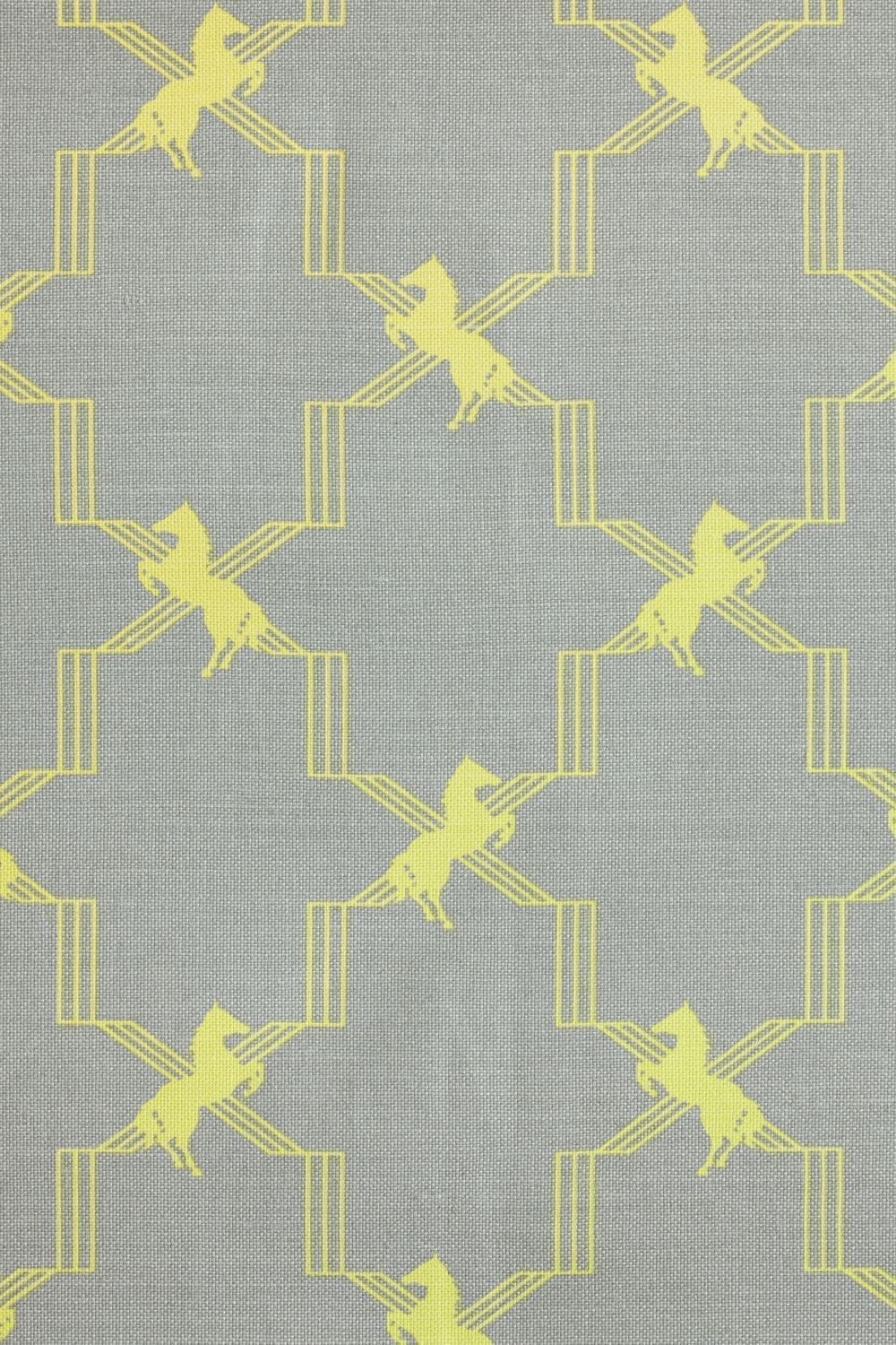Horse Trellis Fabric in Acid yellow on grey by Barneby Gates