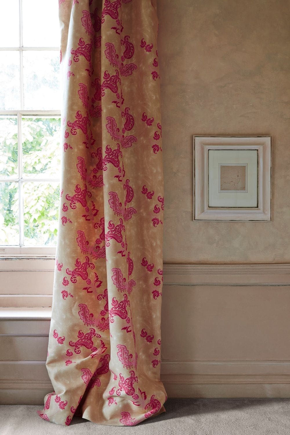 Paisley Fabric in Hot Pink on Tea Stain by Barneby Gates