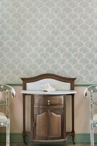 Scallop Shell wallpaper in Plaster / Green by Barneby Gates 