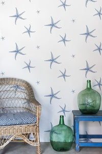 Starfish Wallpaper in Blue on Parchment by Barneby Gates
