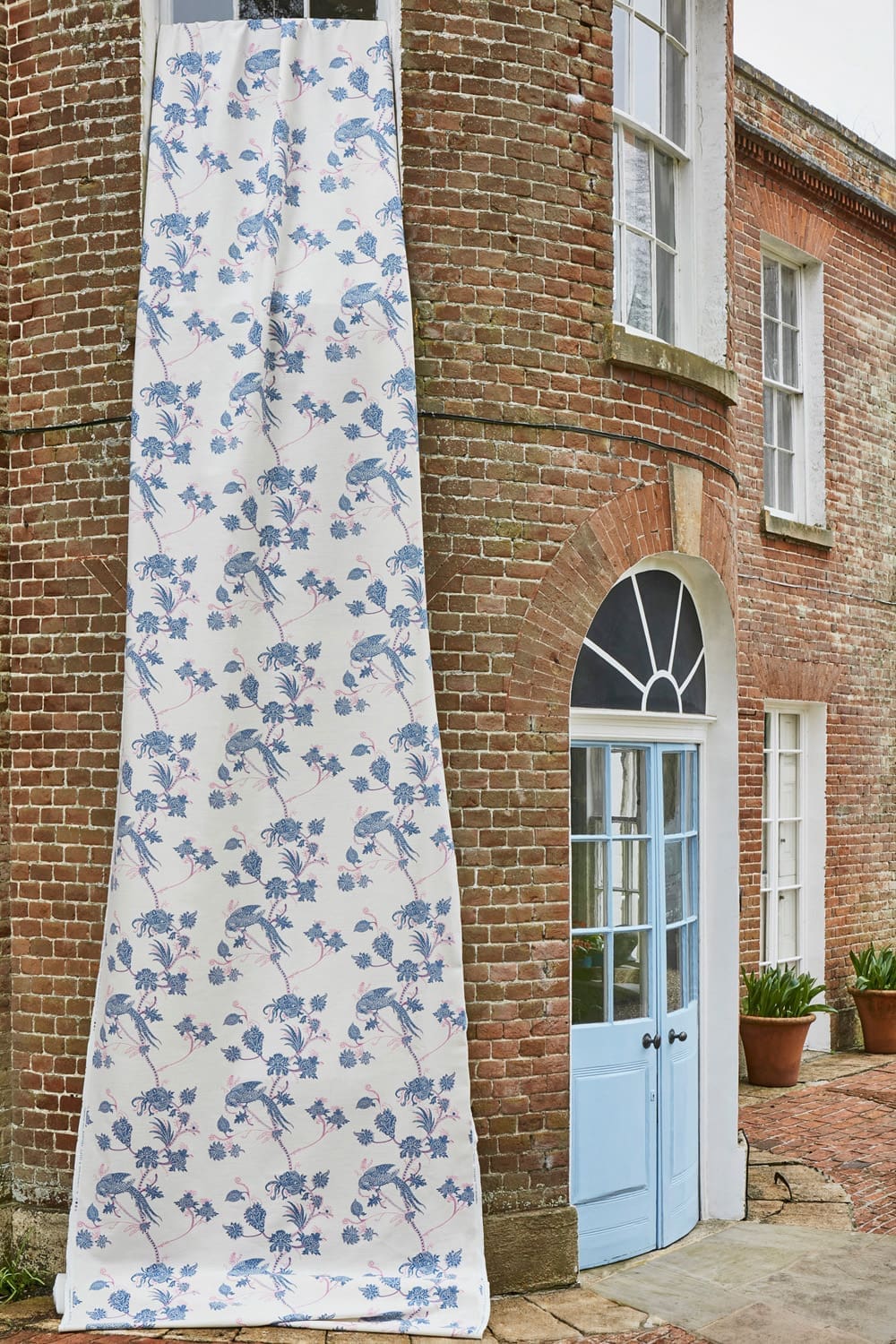 Vintage Bird Trail Fabric in Blue / Pink by Barneby Gates