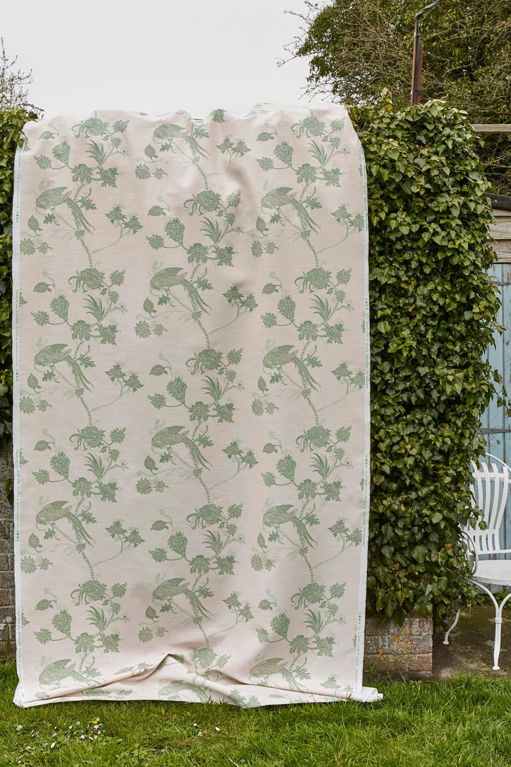 Vintage Bird Trail Fabric in Plaster / Green by Barneby Gates