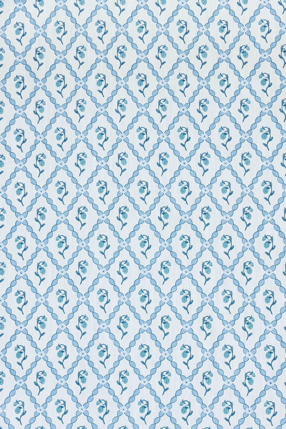 Wild Strawberry Trellis Fabric in China Blue by Barneby Gates