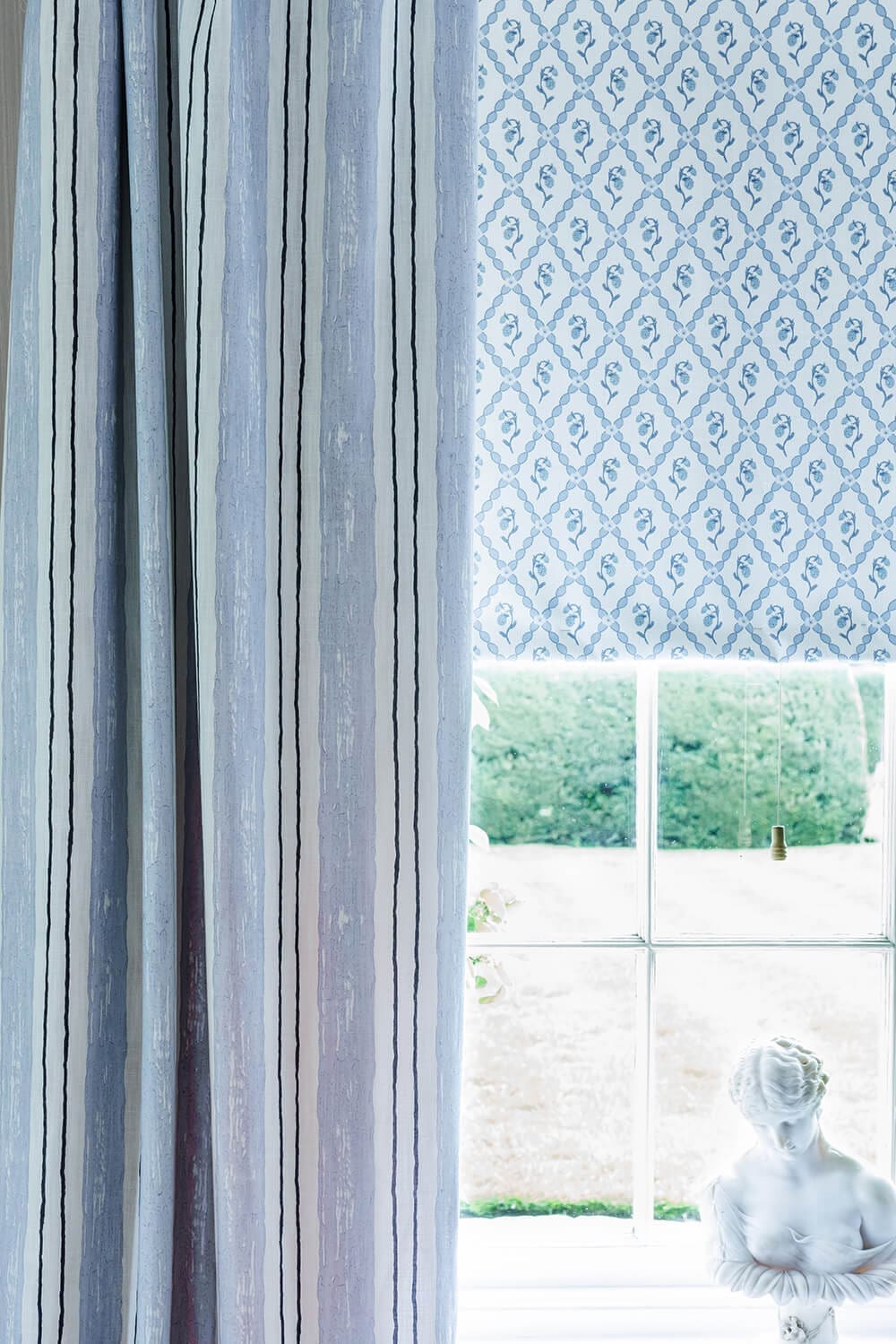 Wild Strawberry Trellis Fabric in China Blue by Barneby Gates