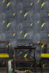 Bolt from Mars Wallpaper in Yellow on Charcoal by Barneby Gates
