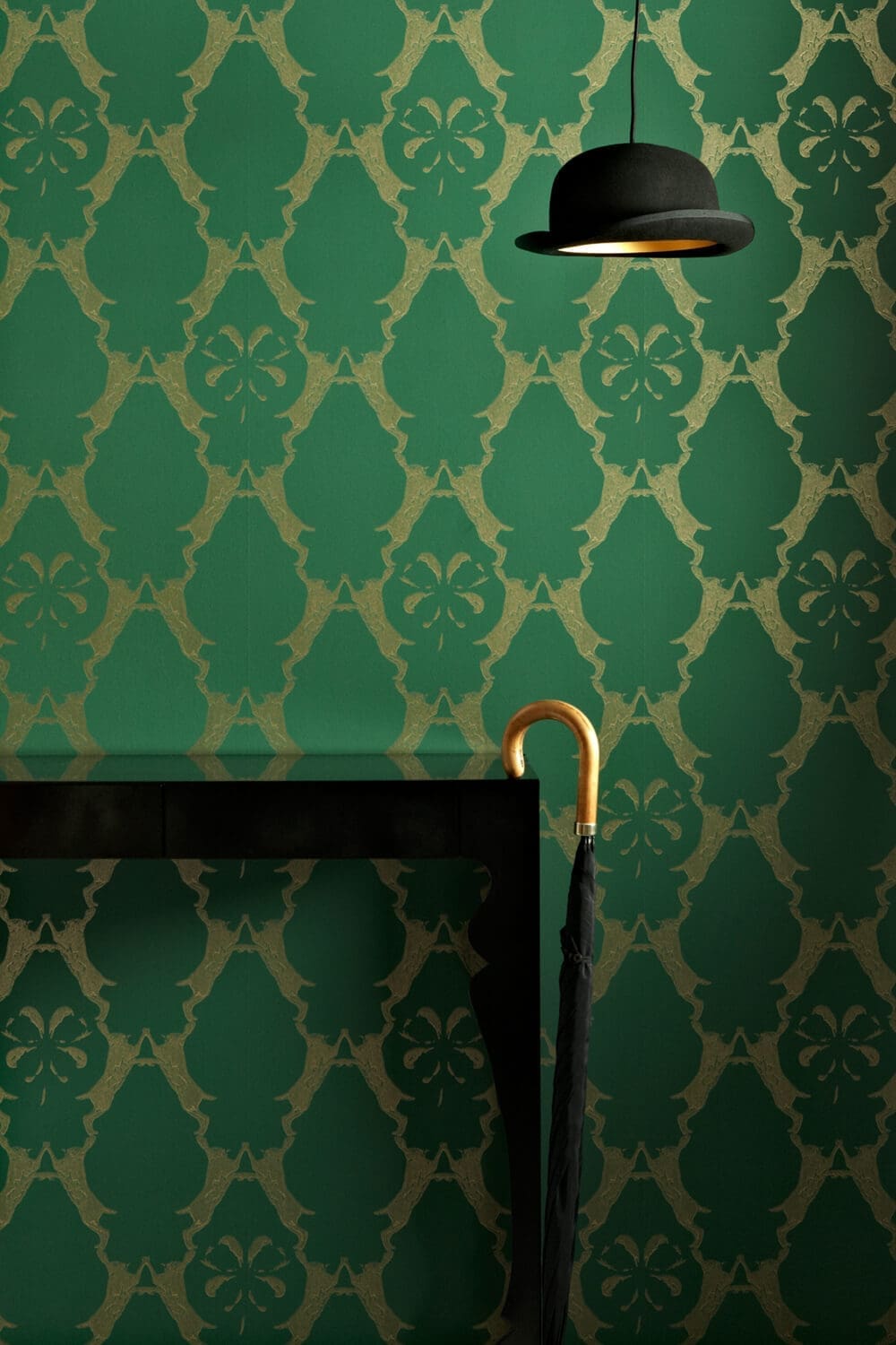 Boxing Hares Wallpaper in Billiard Green by Barneby Gates