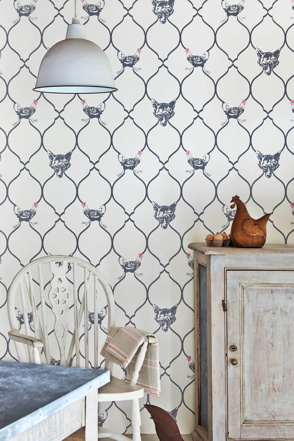 Fox & Hen Wallpaper - Charcoal on parchment – Barneby Gates