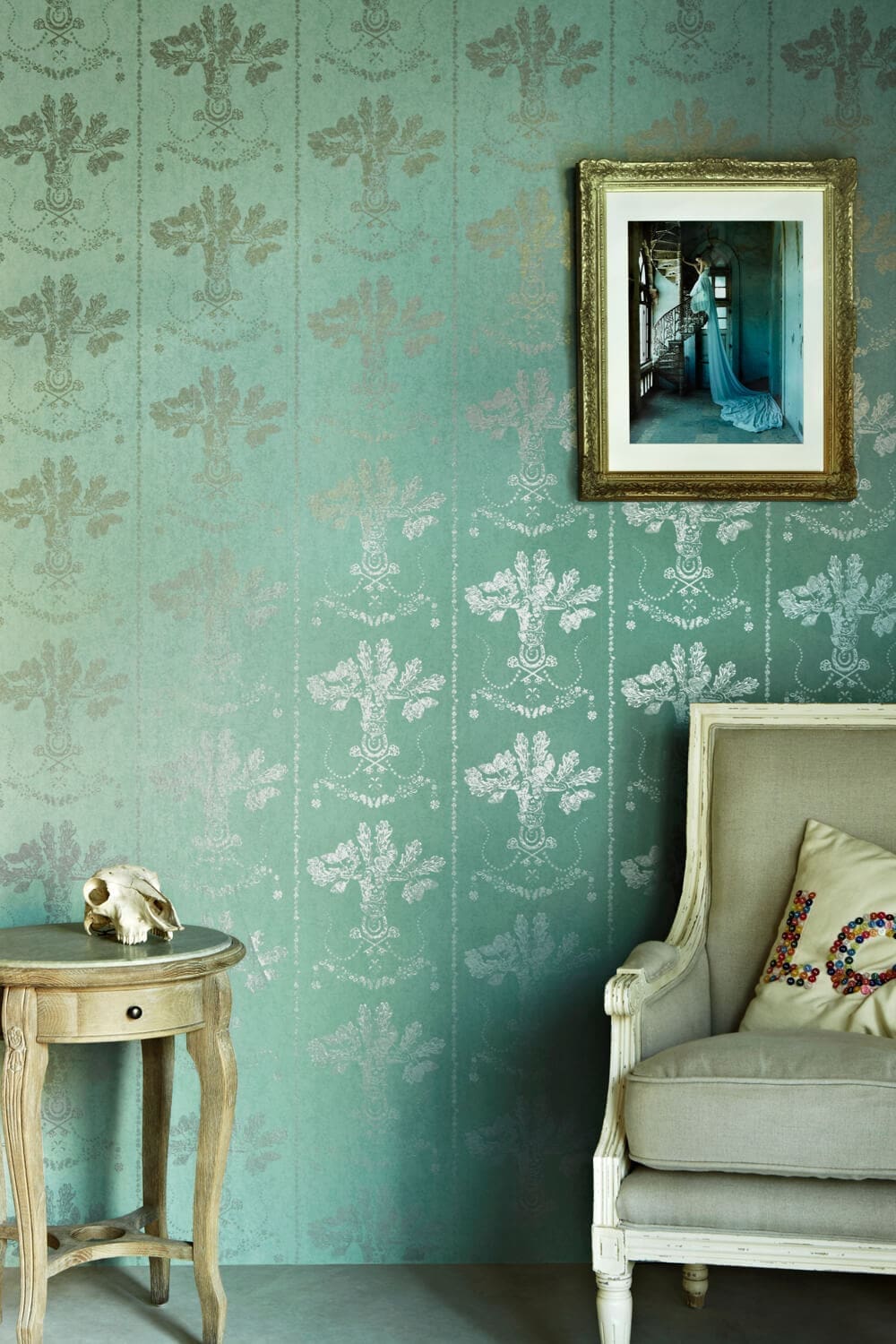 Lucky Charms Wallpaper in Graphite on Denim by Barneby Gates